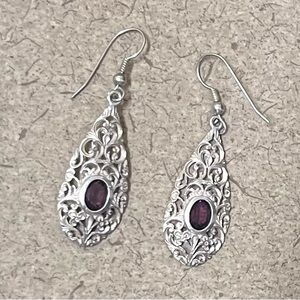 Elegant Silver plated and Purple Teardrop Earrings